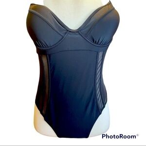 Sheshow One Piece Swim Suite Black Size XXL Sheer Mesh Side Panels